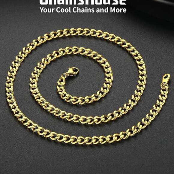 Miami Cuban Link Chain Necklace for Men Stainless Gold-4.8mm Plated Hip Hop - Picture 3 of 6
